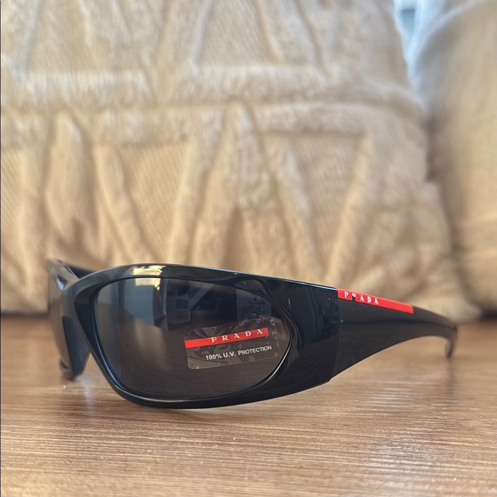 Retro Prada Black Sunglasses with Red Accent